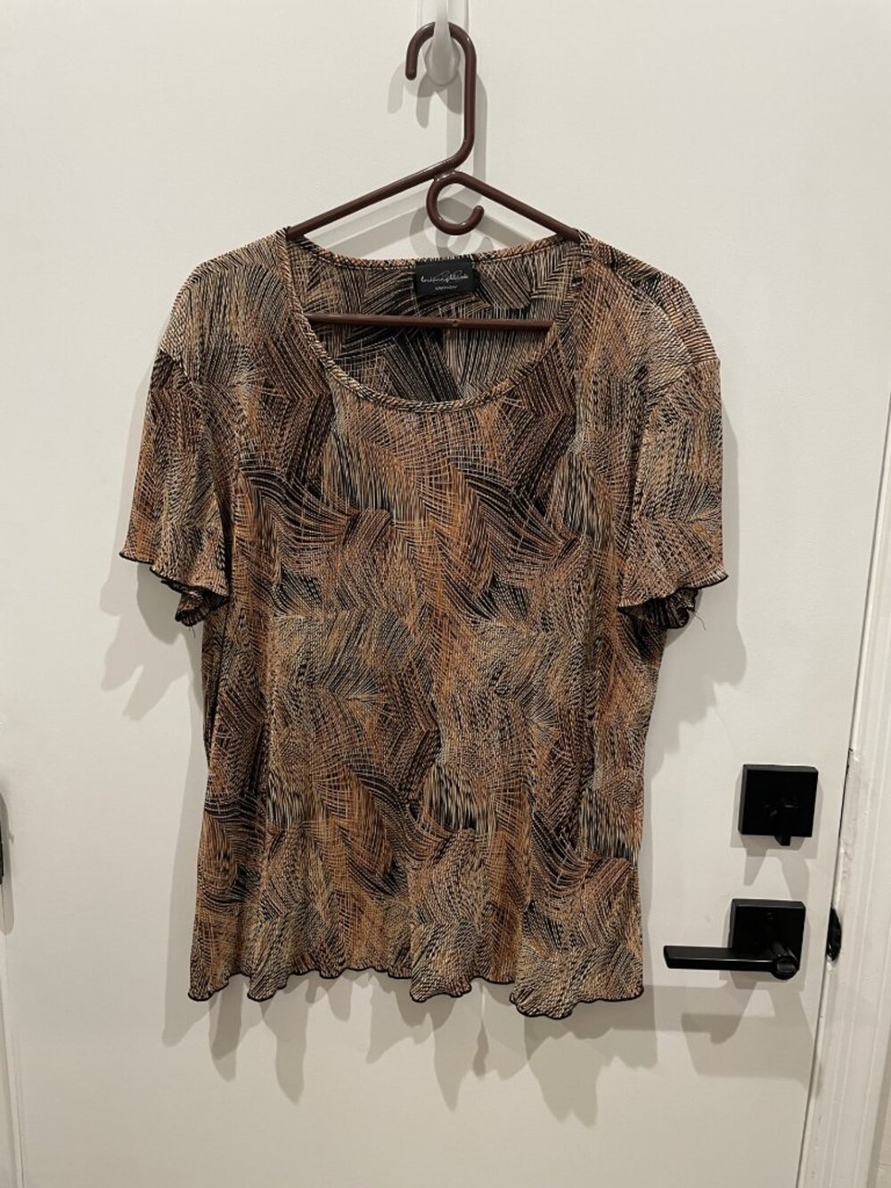 Brittany Black Multi-colored micro-pleat stretch knit Top - Size 1X - Retail $69